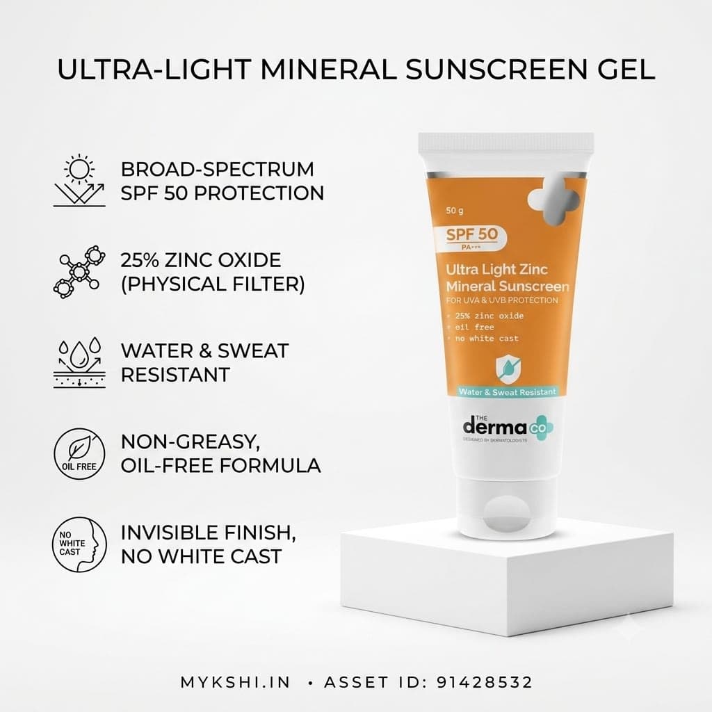 The Derma Co Ultra Light Zinc Mineral Sunscreen with SPF 50 For Broad Spectrum, UVA, UVB & Blue Light Protection - 50