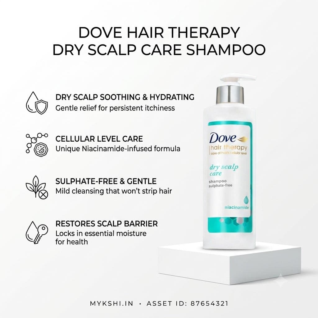 Dove Hair Therapy Dry Scalp Care Sulphate-Free Shampoo, No Parabens & Dyes, With Niacinamide, 380ml
