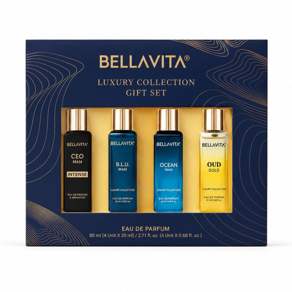 BELLAVITA LUXURY COLLECTION GIFT SET 4 X 20ml CEO Man Intense B.L.U. Man OCEAN Man OUD Gold